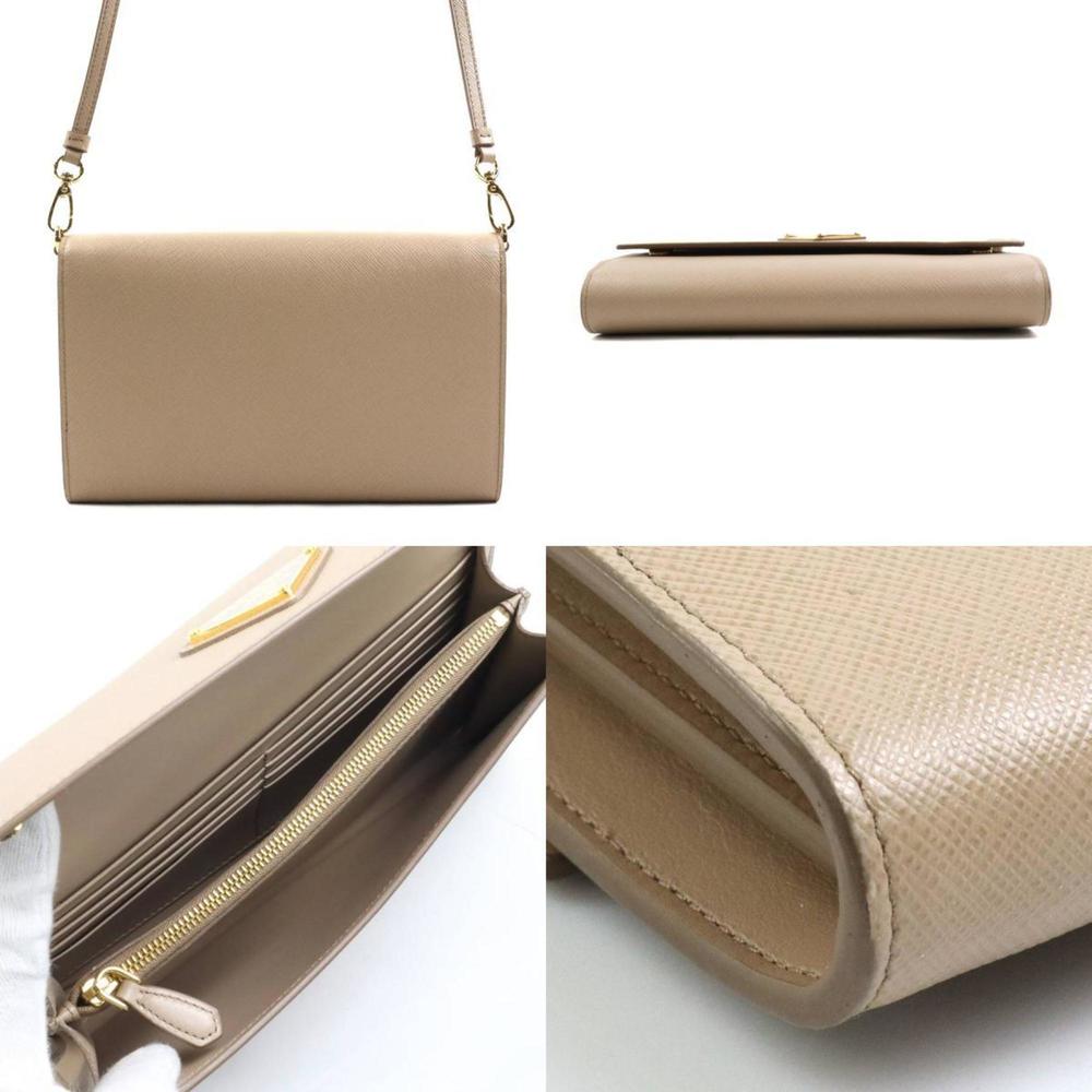 PRADA Shoulder Wallet Leather Beige Women's - Picture 3 of 5